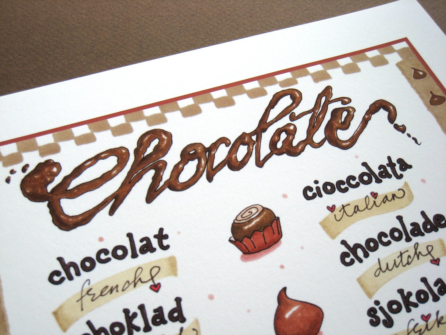 Chocolate Word Art. Chocolate in International Languages. Hand Lettered Typography Print - Chocolate World