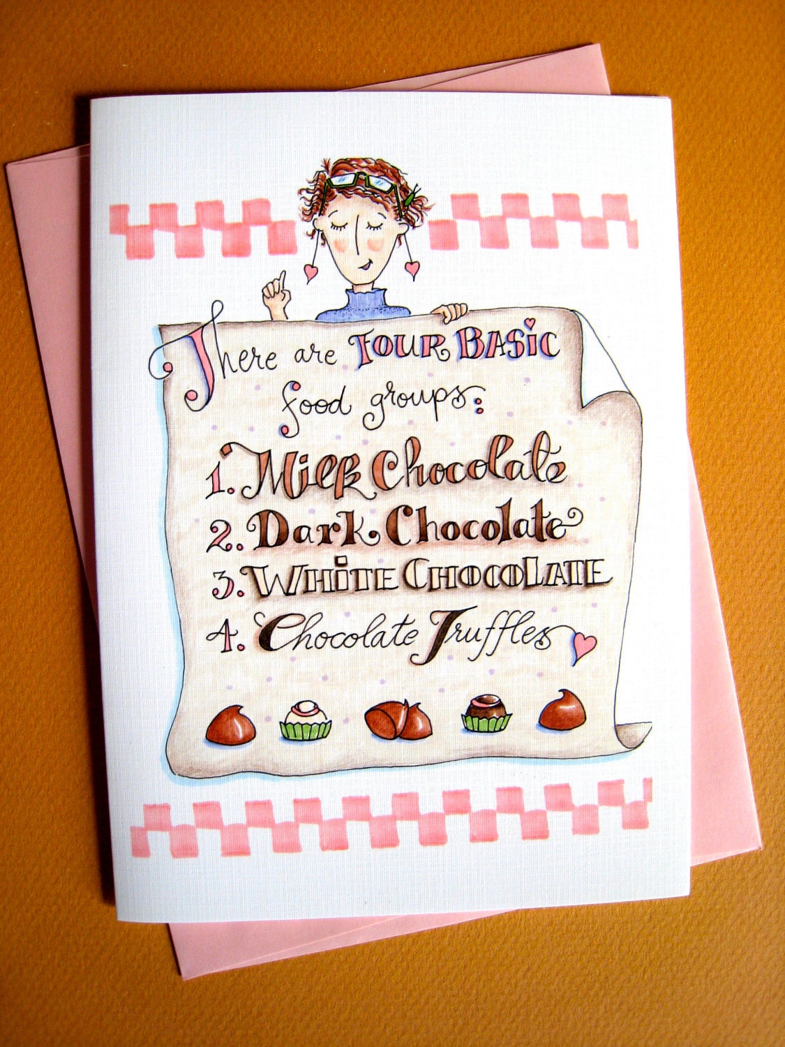 Funny Chocolate Card for Chocolate Lover. Friends Card - Chocolate Food Groups