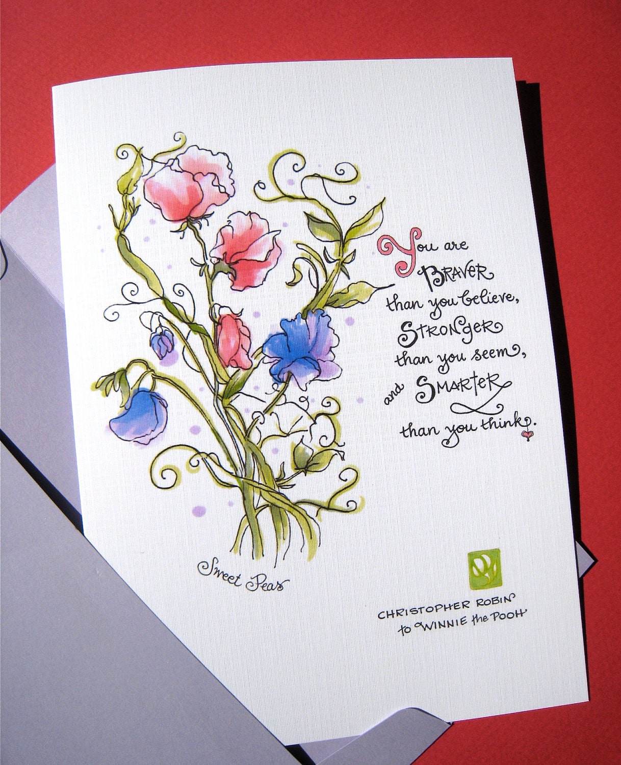 Inspirational Card. Graduation Card. Winnie the Pooh Quote. You Are Braver - Sweet Peas