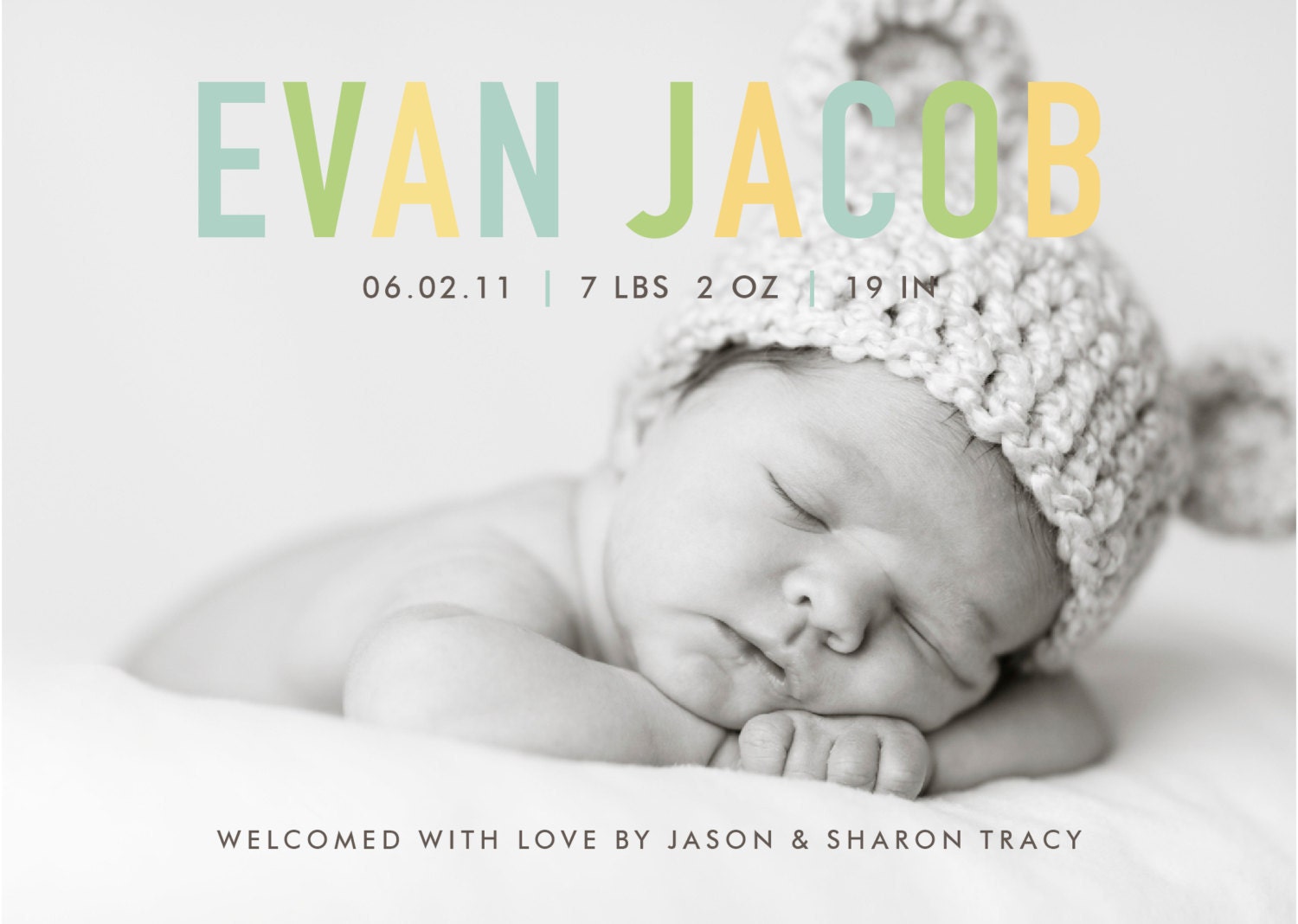 custom baby boy or girl photo birth announcement - pastel chic II