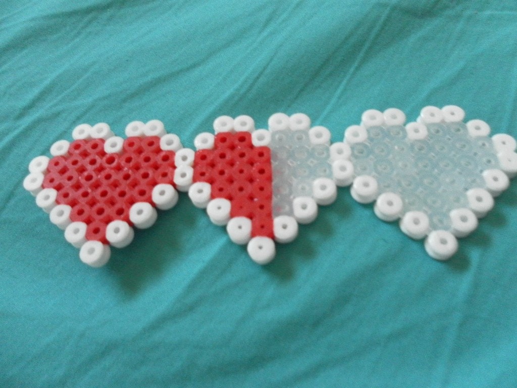 Zelda heart meter perler bead geek magnet half full Nintendo