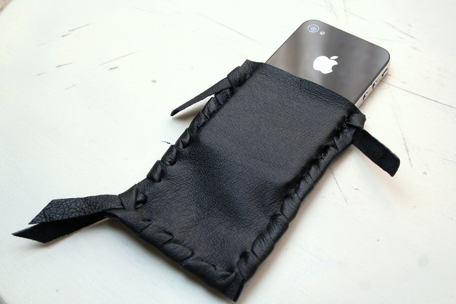 Leather iPhone case - black upcycled leather - handmade and eco friendly - iPhone 5 accessory
