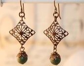 Vintage - Antique Style Filigree Brass Dangle Earrings