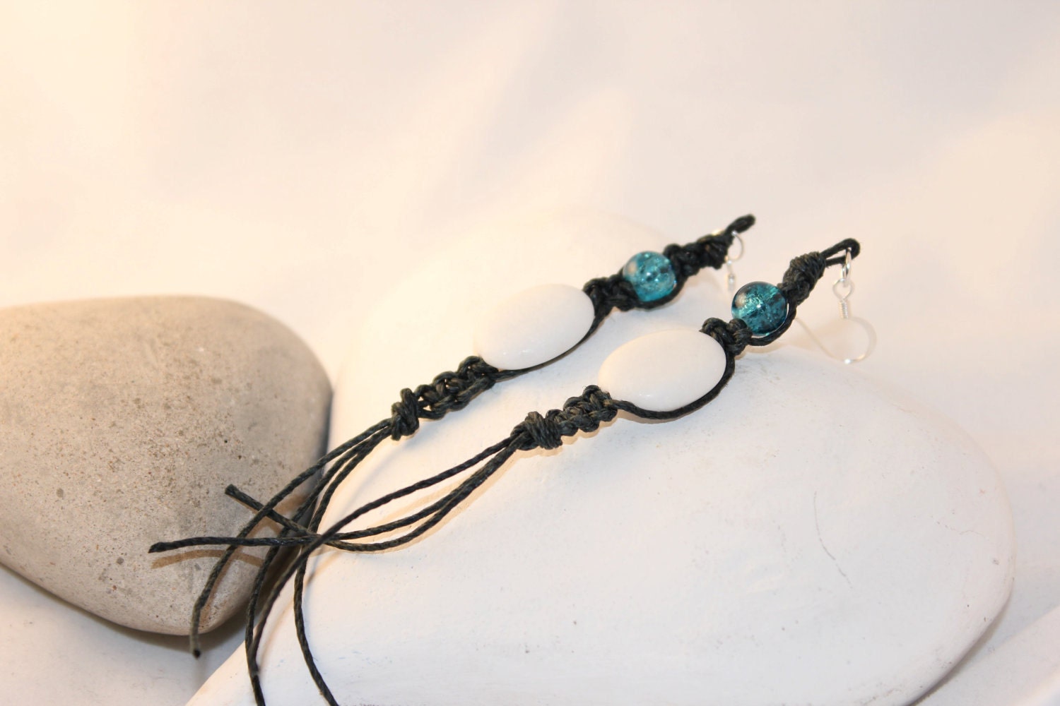 Hemppopotamus Blues - Hemp Macramé Glass and Stone Earrings