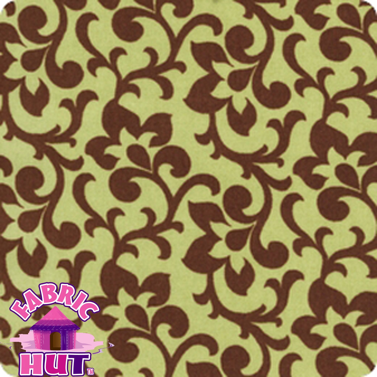 140144 - 44" Wide Robert Kaufman Metro Living Floral Scroll Celery Cotton By The Yard
