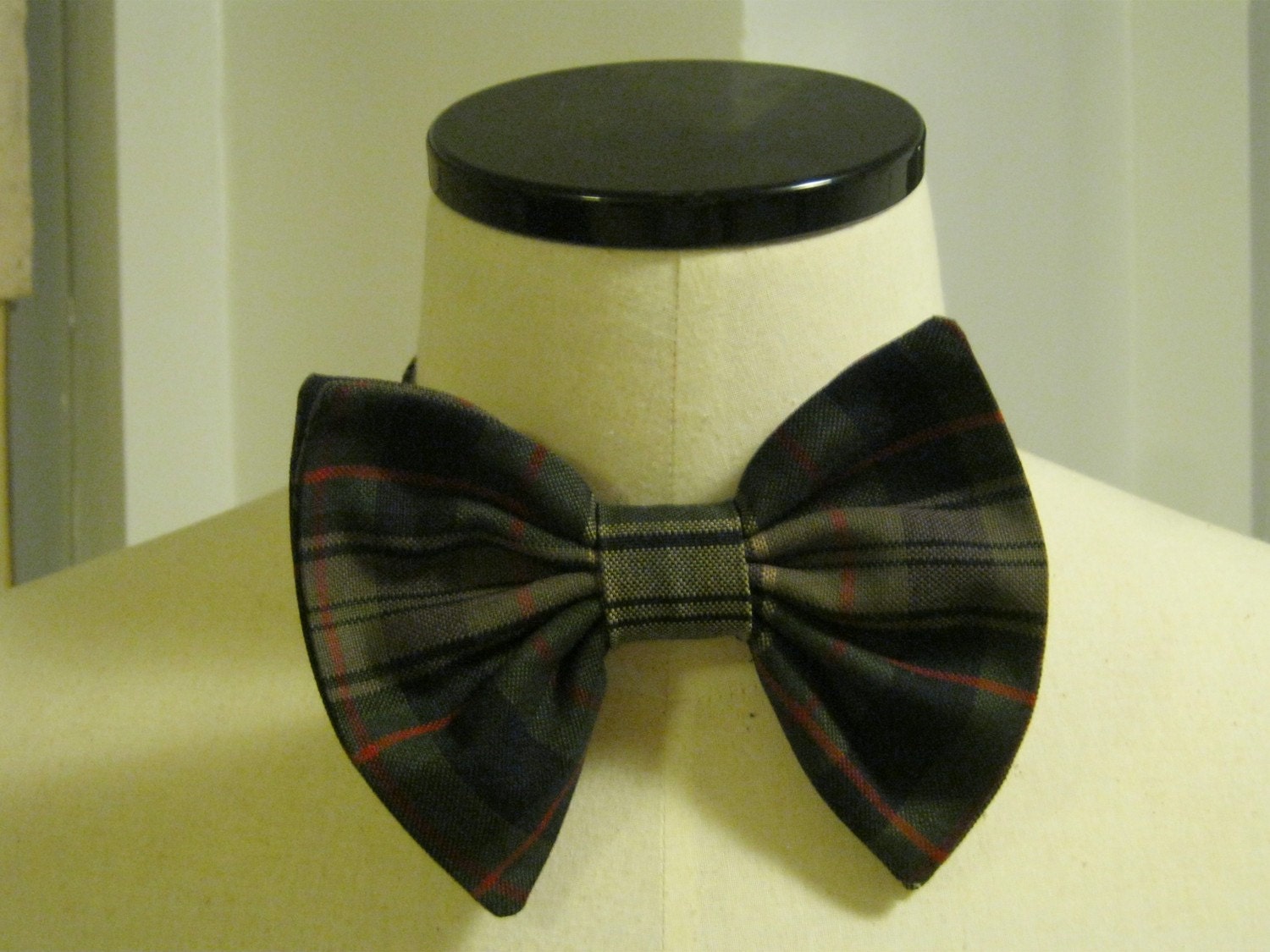 Pre-tied plaid bow tie