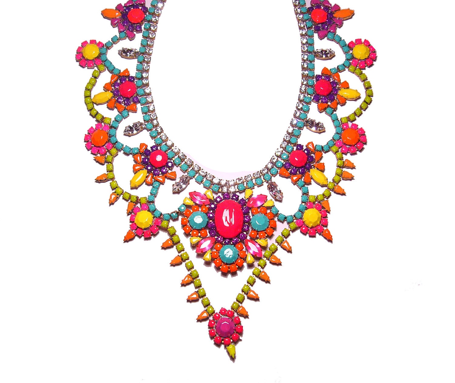 Custom One of a Kind Pastel and Neon Handpainted Vintage Rhinestone Necklace (Example)
