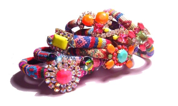 The ORIGINAL ss2012 Vintage Rhinestone Friendship Bracelet - Neon BOHO LUST (Pre Order) As seen on the BagHag Diaries