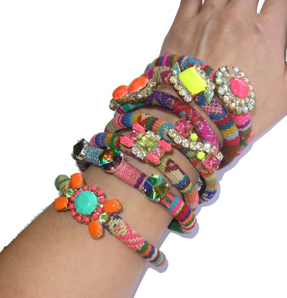 The ORIGINAL ss2012 Vintage Rhinestone Friendship Bracelet - Neon BOHO LUST (Pre Order) As seen on the BagHag Diaries