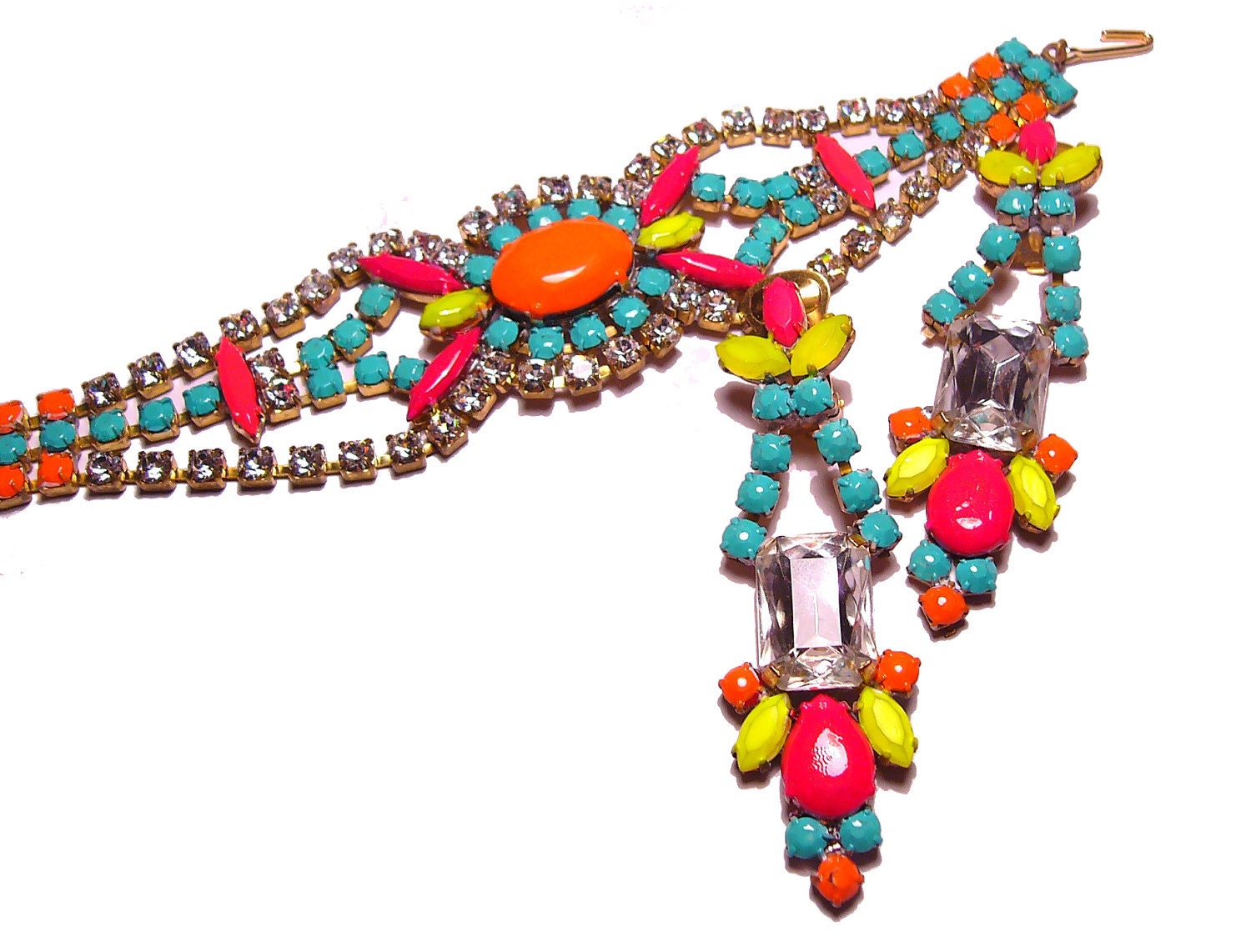 One of a Kind Neon Hand Painted Vintage Rhinestone Earrings - La Bohème