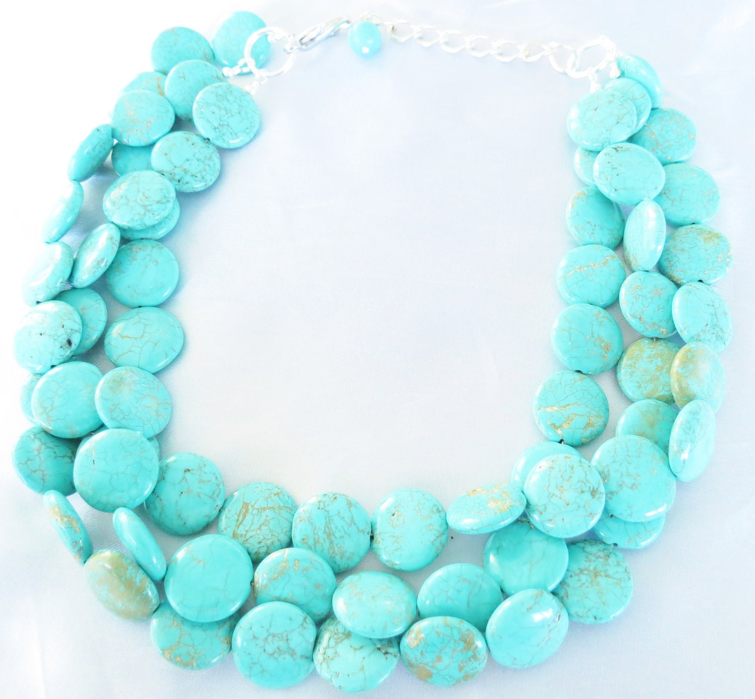 Turquoise  Necklace - 3 Strand Chunky Turquoise Statement Necklace - Fall Necklace