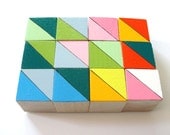 12 Color Block Magnets - Hand Painted Wood Blocks in RIO SET (Pink, Green, Blue, Orange) - Geometric, Triangles, Color Block