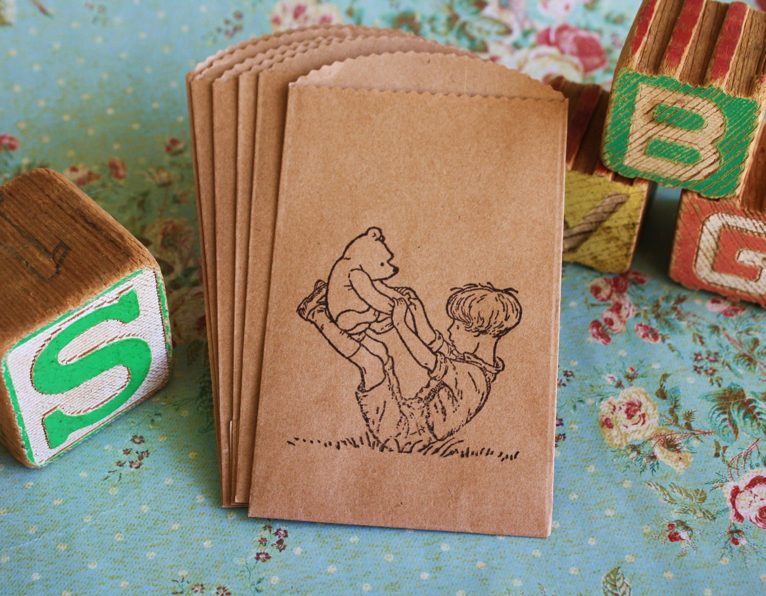 Classic Winnie The Pooh Kraft Favor Bags- Pooh Bear Favor Bags- Baby Shower Favor Bags- Set of 6