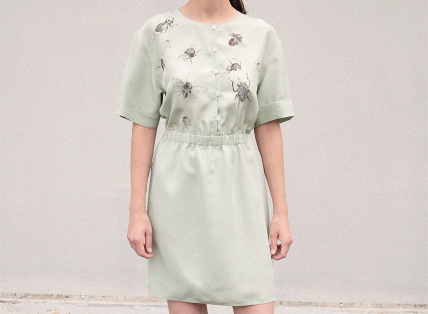 BUG ME. Conimatta Finds. Handpainted silk dress. Ready to ship.