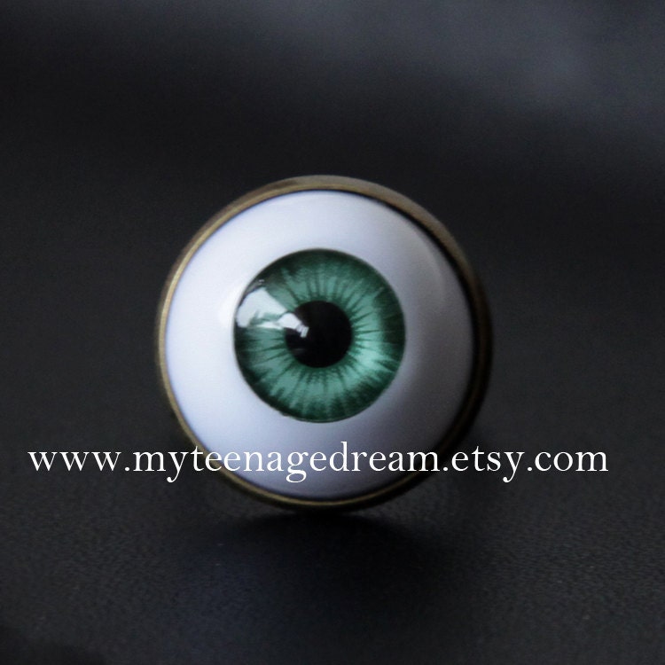 Evil Eye Adjustable Ring, green eye