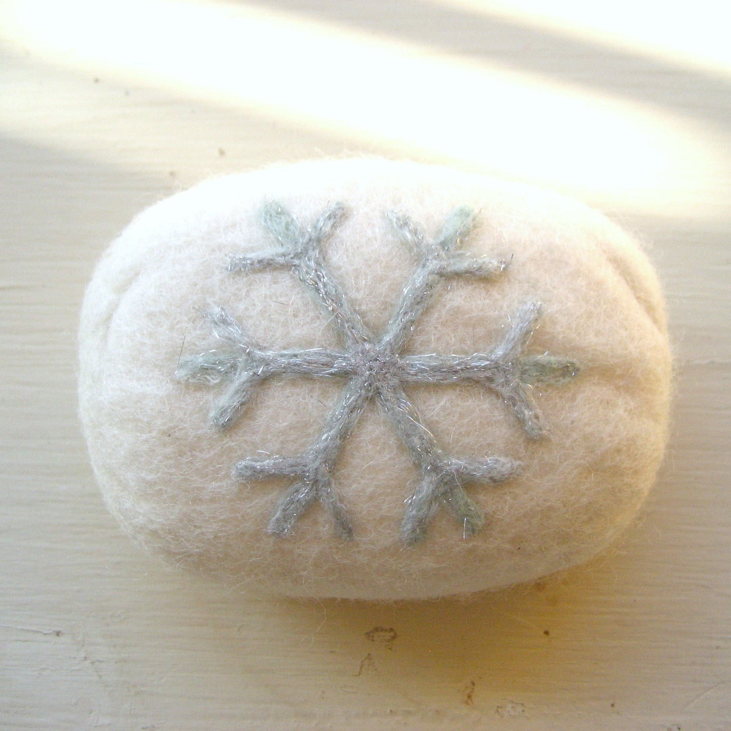 White Felted Soap with Sparkly Snowflake Design - FishHollow