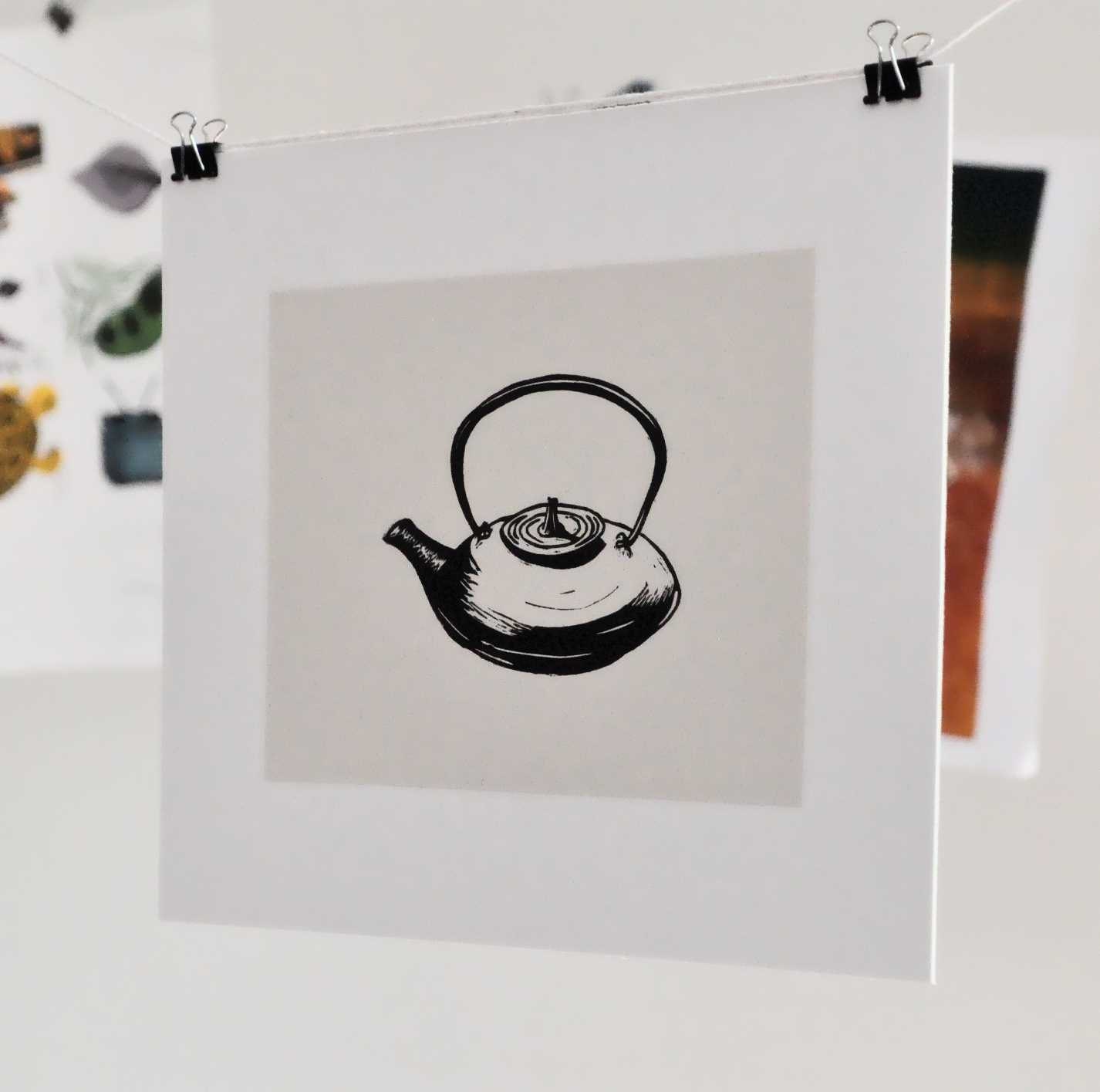 Japanese Teapot Linocut Block Print