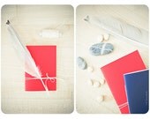 Set of red and blue handmade journals (notebooks). Paper cover -  nautical gift