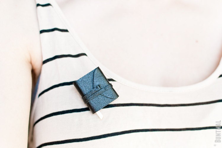 Tiny black book brooch - handmade jewelry