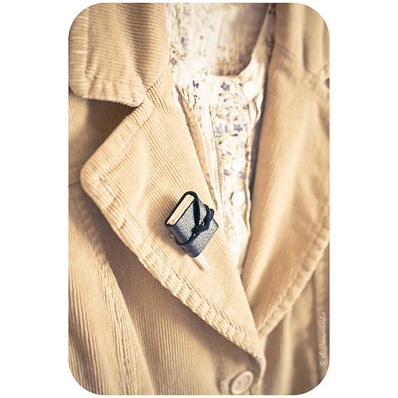 Tiny black book brooch - handmade jewelry