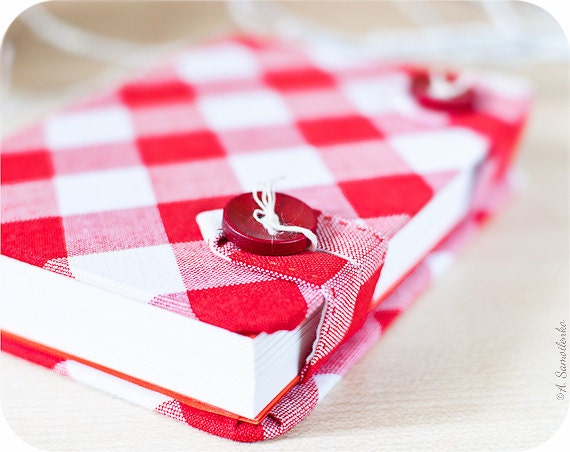White and red plaid handmade notebook
