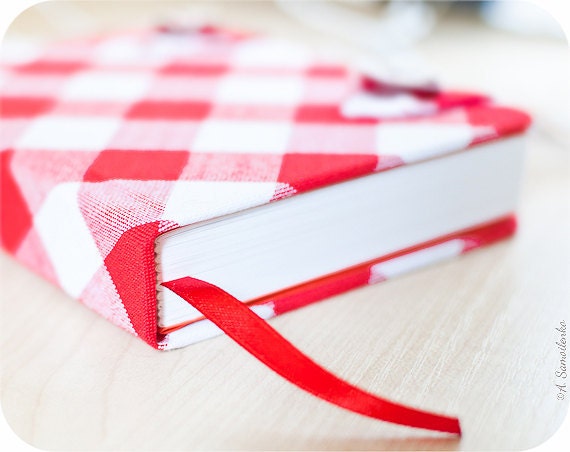 White and red plaid handmade notebook