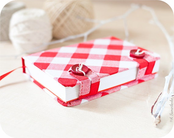 White and red plaid handmade notebook