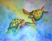 Sea Turtle Courtship.  8x10 Fine Art Print signed by artist Tamyra Crossley. - studioquest