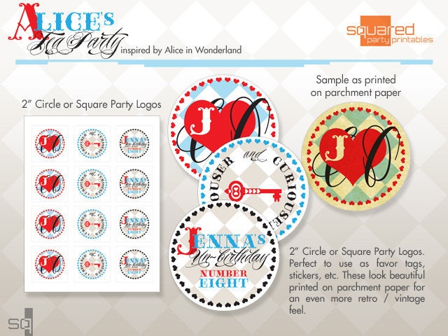 Alice in Wonderland Vintage Tea Party Printable - Cupcake Toppers - Favor Tags - Birthday Party Logo Package - DIY Print - Alice's Tea Part Il_170x135