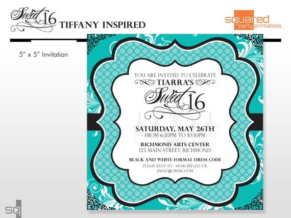 Inspired by Tiffany Sweet 16 Birthday Party Invitation - DIY Printable Il_570xn