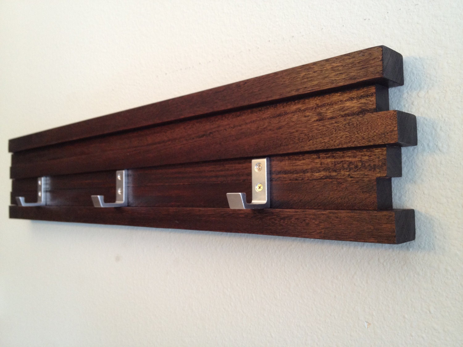 Wall Hook 12" Key Rack 3 Hook Modern Wall Hanging w/ 3 Hooks Dark Espresso Finish