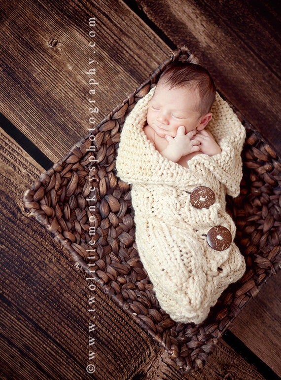 Organic Cabled Baby Cocoon - 100% Organic Cotton - Free Domestic Shipping