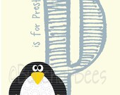 Alphabet nursery - customized print, Letter P for Penguin