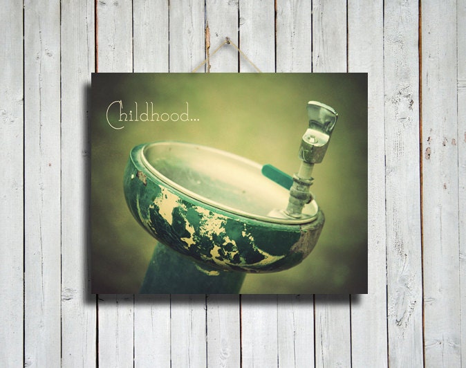 Childhood - 8x10 in. print - home decor - green and yellow decor - drinking fountain photo - green drinking fountain - green decor