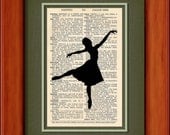 Dictionary Art Print - Ballet Dancer Silhouette - 6 3/4" x 9 3/4" - Art Print on Upcycled Dictionary Page