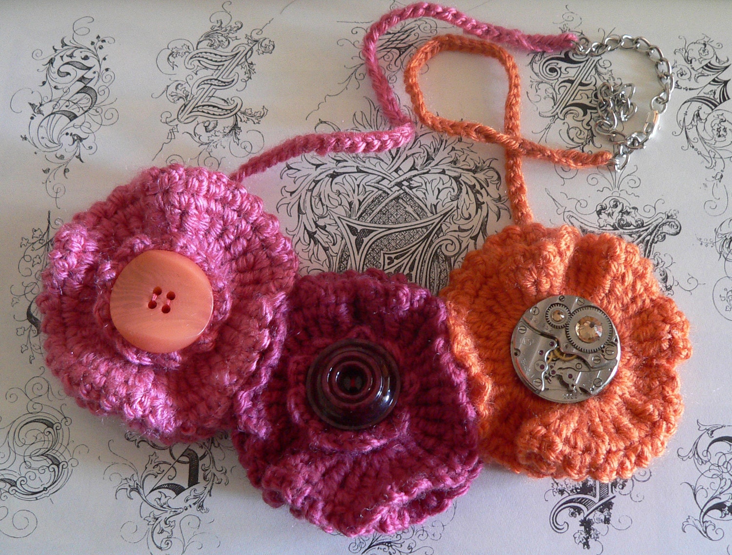 Steampunk necklace Steampunk bib necklace Crochet bib necklace