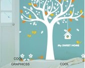 My Sweet Home - Cute tree with birds and bird house -Vinyl Wall Decal Sticker Art for children room,girl nursery