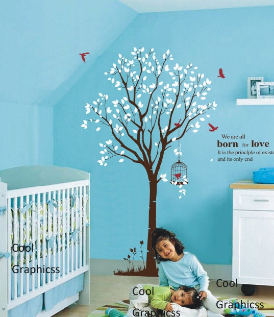 Large Spring Tree with 2 colors leaves -82 Inches tall -Vinyl Wall Decal Sticker Art,Wall Hanging, Mural