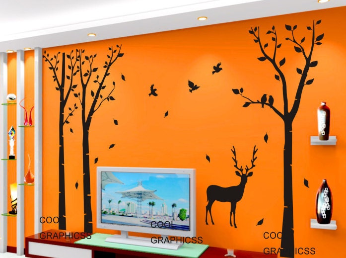 Deer in the Birch Tree Forest -  Vinyl Wall Decal Sticker Art, Mural,Wall Hanging
