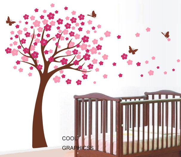 Wall Decals Cherry Blossom Tree wall decals nursery wall decals children girl baby wall decals  wall sticker wall decor butterfly