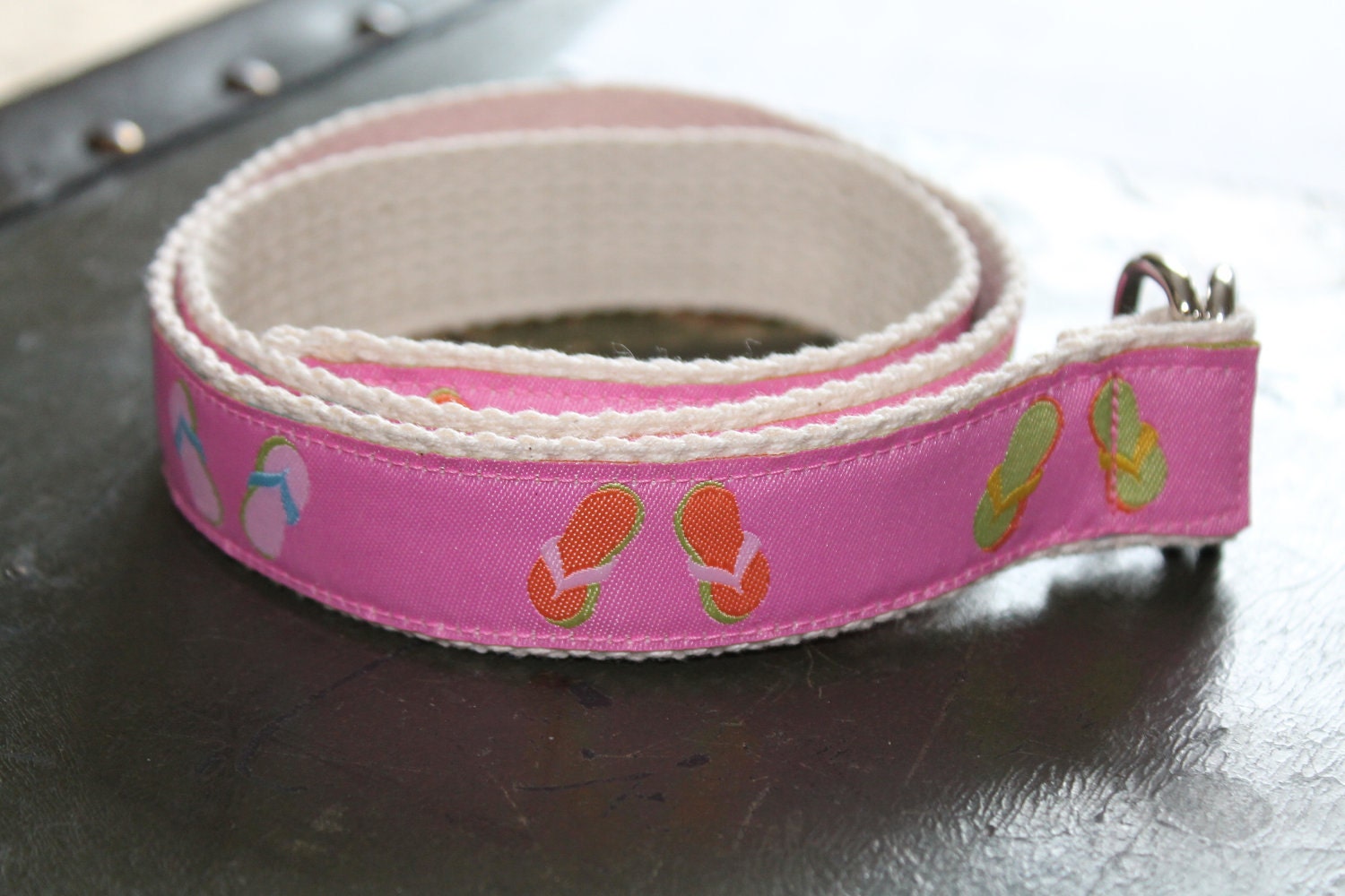 Girls Jacquard Belt Pink Pretty Flip Flop Reversible to Cream