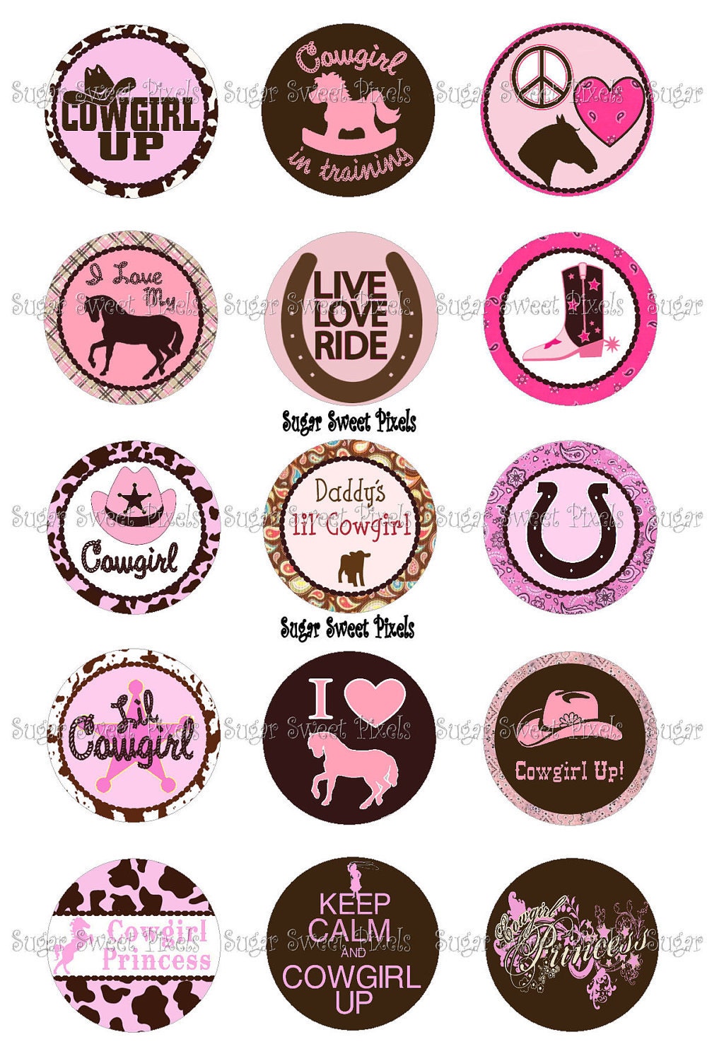 INSTANT DOWNLOAD Lil Cowgirl  1 inch Circle Bottlecap Images