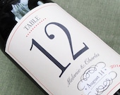 Wedding Table Number Wine Label with whimsical french design set of 12