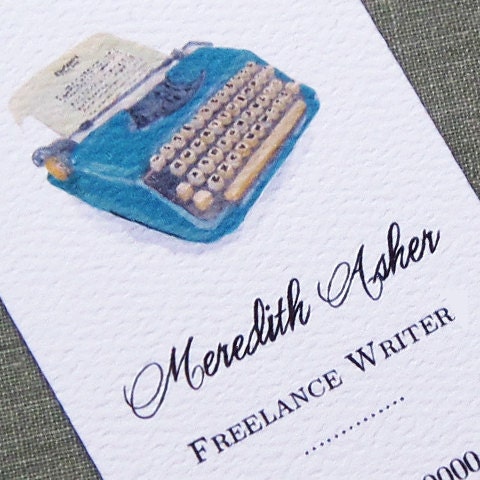 Personalized business card with Blue Vintage Typewriter - Set of 50