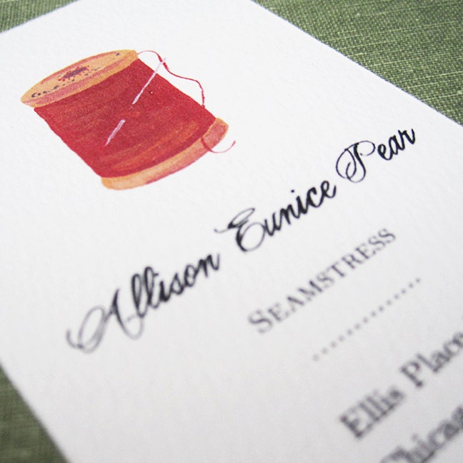 Custom Business Cards -  with Thread Sewing Spool Illustration - Set of 50