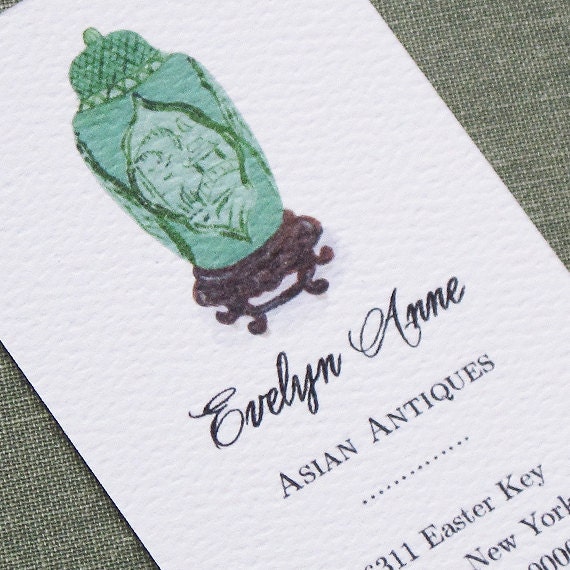 Business cards with Chinoiserie Ginger Jar illustration - Set of 50