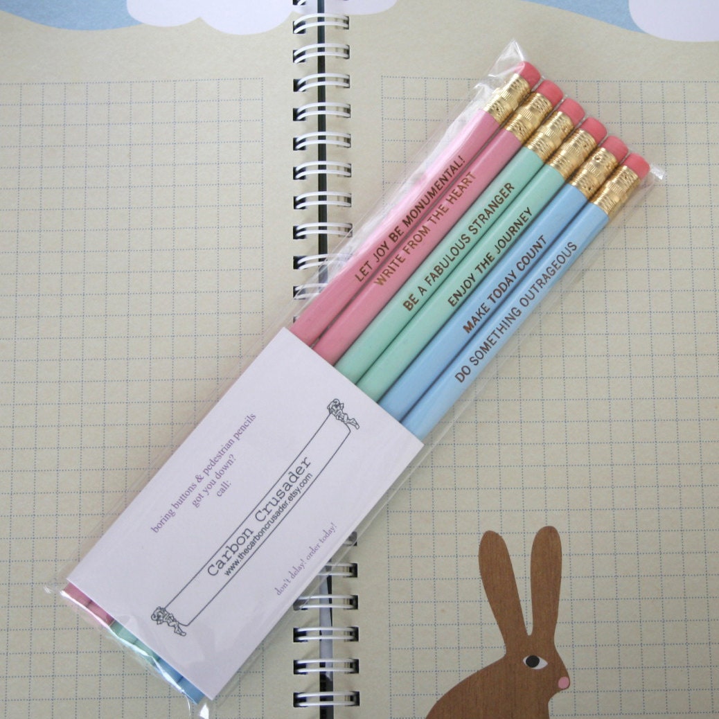 follow your heart. engraved pencil set Three 3 baby blue pencils. follow your heart.