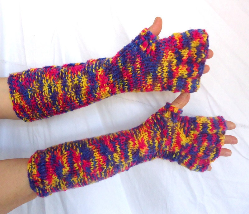 hand knitting long half-fingered gloves women's cable model, mixed color