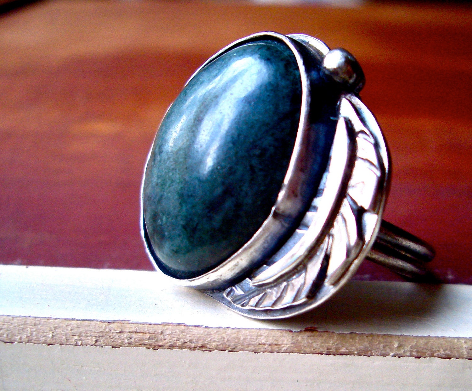 SALE // Lost Stone and Feather Ring in Green Jasper and Sterling Silver (ready to ship in size 7.5)