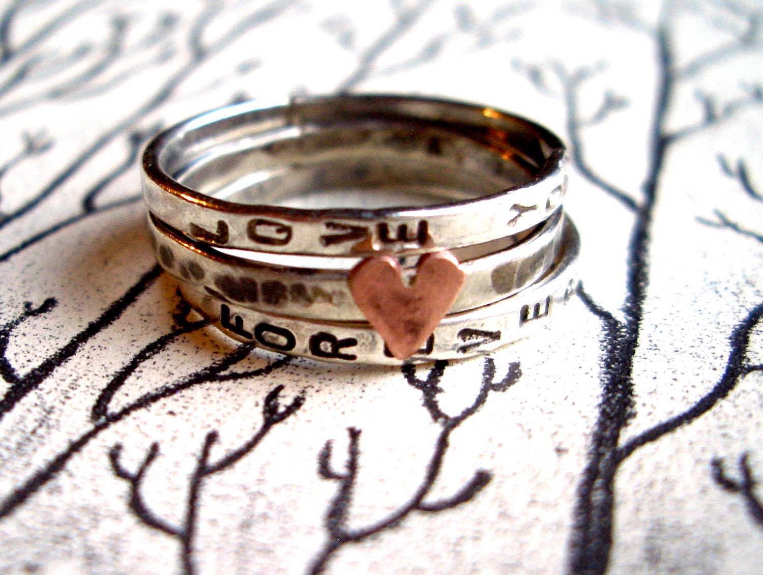 Love Is...Stacking Bands in Sterling Silver:  Hand Stamped Personalized